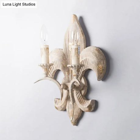 Vintage Wood White Candle Wall Lamp With 2 Lights And Anchor Backplate - Corridor Sconce Light