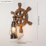 Vintage Wooden Rudder Wall Lamp - Industrial Nautical Style Sconce For Restaurant Bar