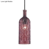 Vintage Yellow/Brown Glass Pendant Light With Dimpled Bottle Shade - 1-Light Fixture For Living Room