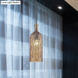 Vintage Yellow/Brown Glass Pendant Light With Dimpled Bottle Shade - 1-Light Fixture For Living Room