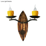 Vintage Yellow Resin Candle Wall Lamp With Wood Backplate