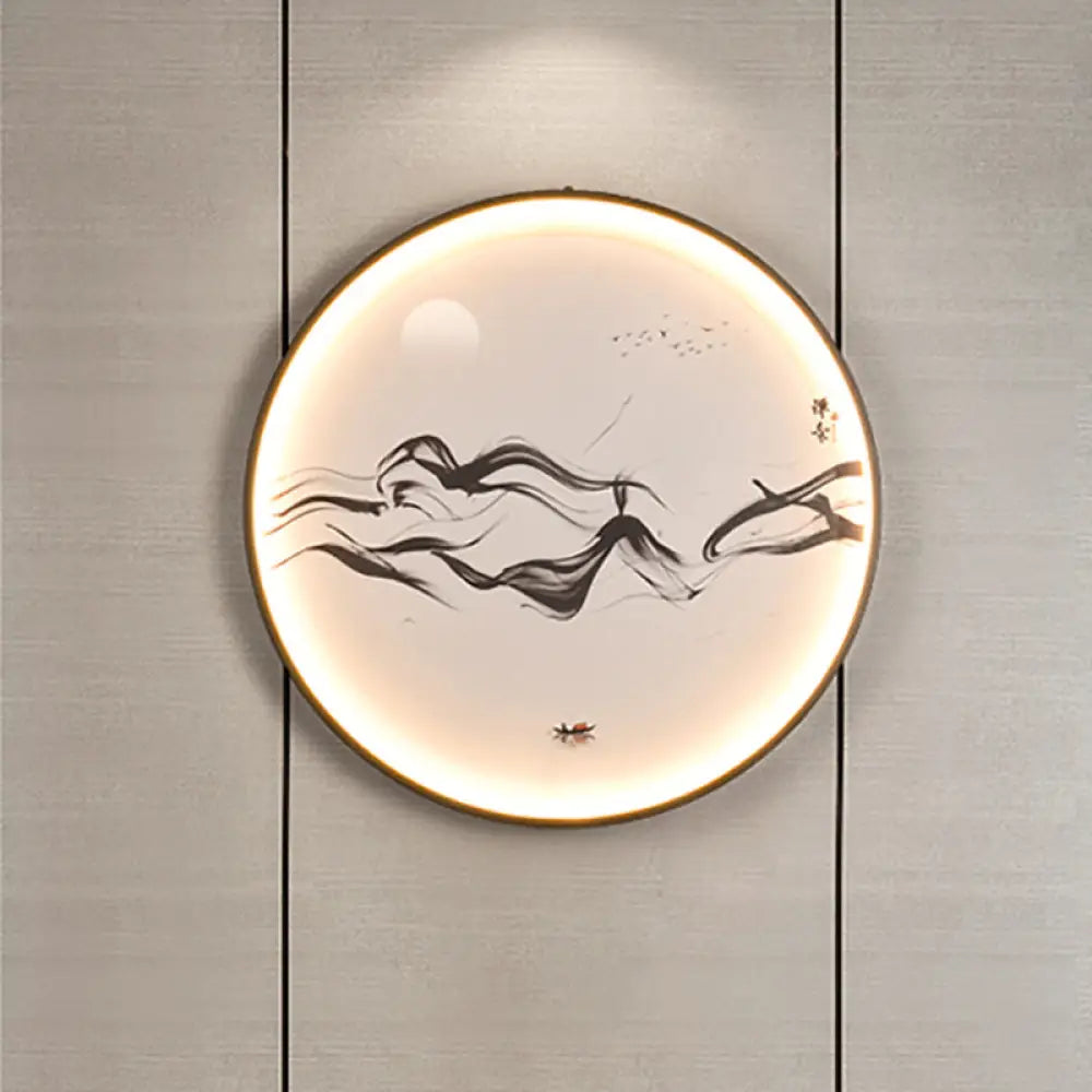 Vintage Zen/Hills Aluminum Wall Sconce With Led Lighting For Restaurants Black / A