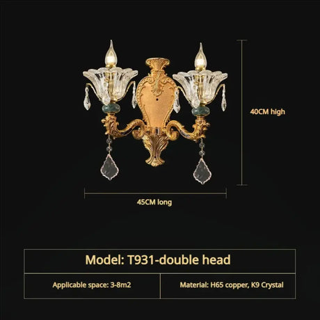 Vivienne French Copper Crystal Candle Chandelier Duplex Stair Pendant Light 2Head D45CM H40CM / Three Colors chandelier