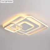 W Hotel Led Flush Mount Light - Modern White Ceiling Lamp Stacking Square Acrylic Frame Warm/White