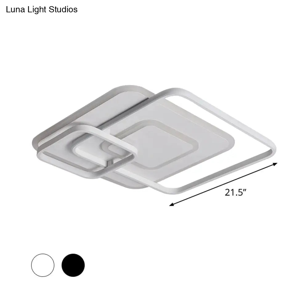 W Hotel Led Flush Mount Light - Modern White Ceiling Lamp Stacking Square Acrylic Frame Warm/White
