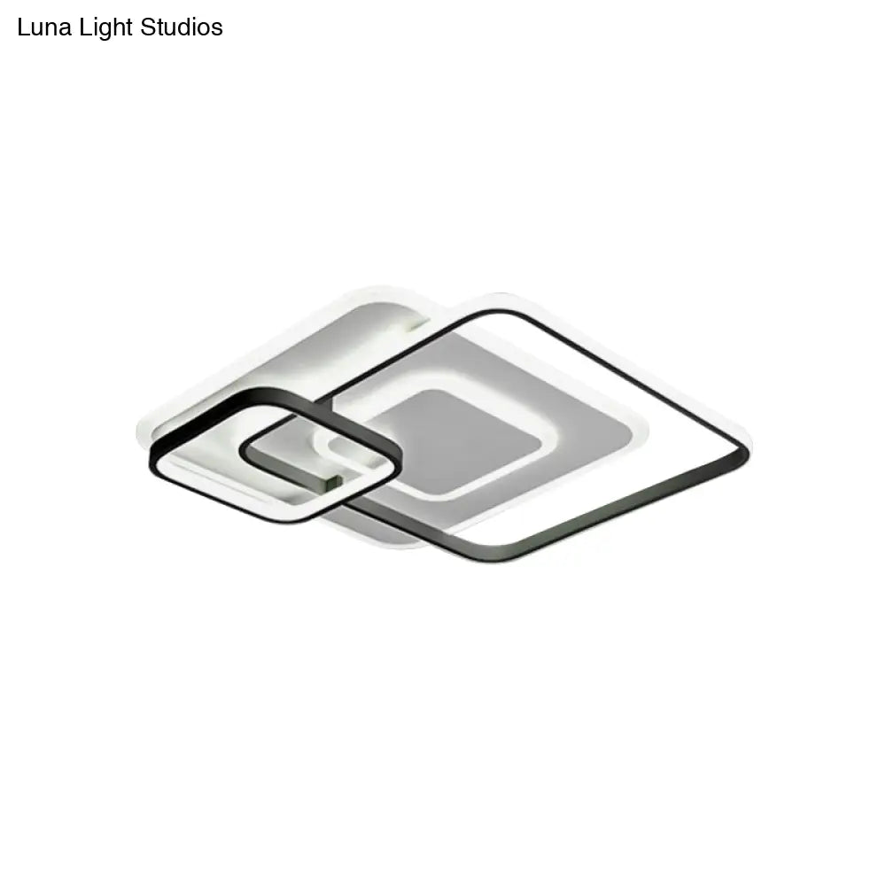 W Hotel Led Flush Mount Light - Modern White Ceiling Lamp Stacking Square Acrylic Frame Warm/White