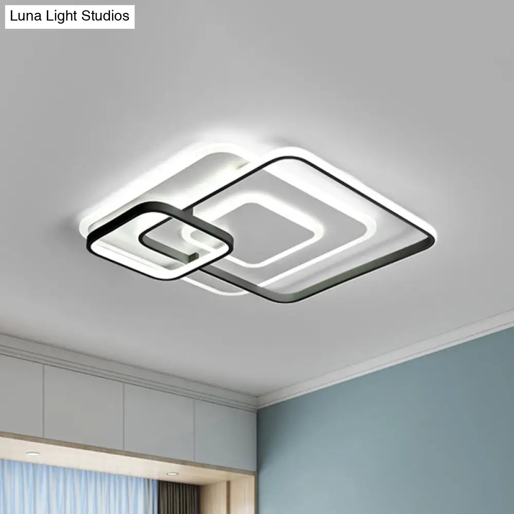 W Hotel Led Flush Mount Light - Modern White Ceiling Lamp Stacking Square Acrylic Frame Warm/White