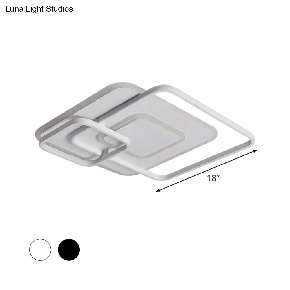 W Hotel Led Flush Mount Light - Modern White Ceiling Lamp Stacking Square Acrylic Frame Warm/White