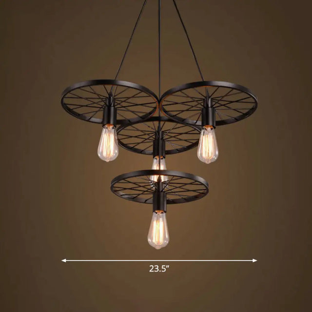 Wagon Wheel Cast Iron Chandelier Pendant Light For Dining Room - Loft Style 4 / Black