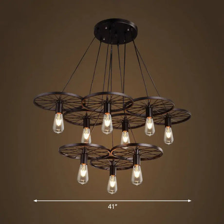 Wagon Wheel Cast Iron Chandelier Pendant Light For Dining Room - Loft Style 9 / Black