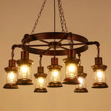 Wagon Wheel Chandelier With Clear Glass Shade In Bronze - Industrial Pendant Lighting 7 / C
