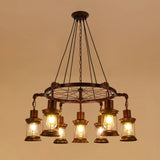 Wagon Wheel Chandelier With Clear Glass Shade In Bronze - Industrial Pendant Lighting 7 / D