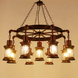 Wagon Wheel Chandelier With Clear Glass Shade In Bronze - Industrial Pendant Lighting 9 / C