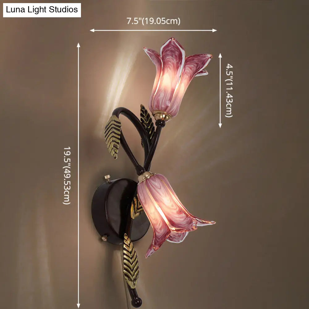 Wall Mounted Flower Lamp - 2-Light Vanity Sconce In Idyllic Style For Bathrooms