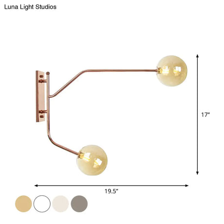 Wall Mounted Iron Rose Gold Reading Light With Branching Design Industrial Fixture - Gem/Ball Glass