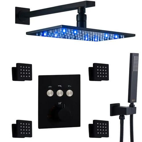 Wall Mounted Shower LED Rain Shower Rose Gold Bathroom Constant Temperature Concealed Shower Set With Massage Nozzle