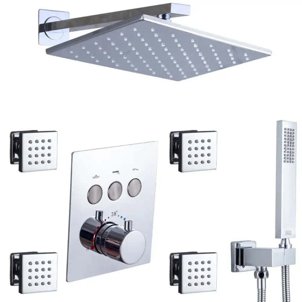 Wall Mounted Shower LED Rain Shower Rose Gold Bathroom Constant Temperature Concealed Shower Set With Massage Nozzle