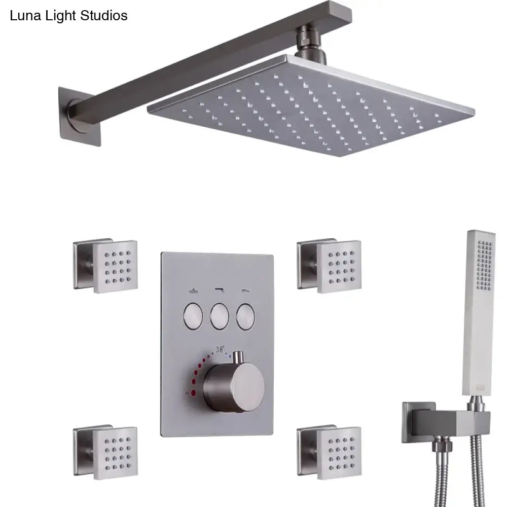 Wall Mounted Shower LED Rain Shower Rose Gold Bathroom Constant Temperature Concealed Shower Set With Massage Nozzle