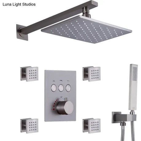 Wall Mounted Shower LED Rain Shower Rose Gold Bathroom Constant Temperature Concealed Shower Set With Massage Nozzle