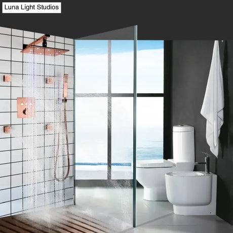Wall Mounted Shower LED Rain Shower Rose Gold Bathroom Constant Temperature Concealed Shower Set With Massage Nozzle