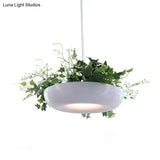 Warehouse Donut Pendant Light In White With Green Vine Deco - Metallic Suspension Lighting