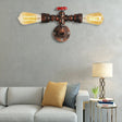 Warehouse Style Open Bulb Metal Wall Lamp With Water Valve - Dark Rust Sconce Lighting For Living