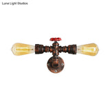 Warehouse Style Open Bulb Metal Wall Lamp With Water Valve - Dark Rust Sconce Lighting For Living