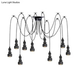 Water Pipe Multi Light Chandelier - Farmhouse-Style Black Iron Swag Led Pendant