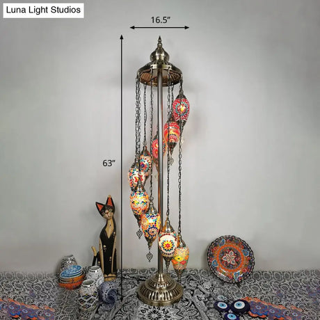 Waterdrop Glass Floor Lamp - Traditional Hand-Cut Style With 5/7/9 Heads For Bedroom Reading In