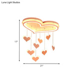 Waterfall Heart Iron Ceiling Lamp - Macaron Pink Led Flush Mount Lighting For Bedroom
