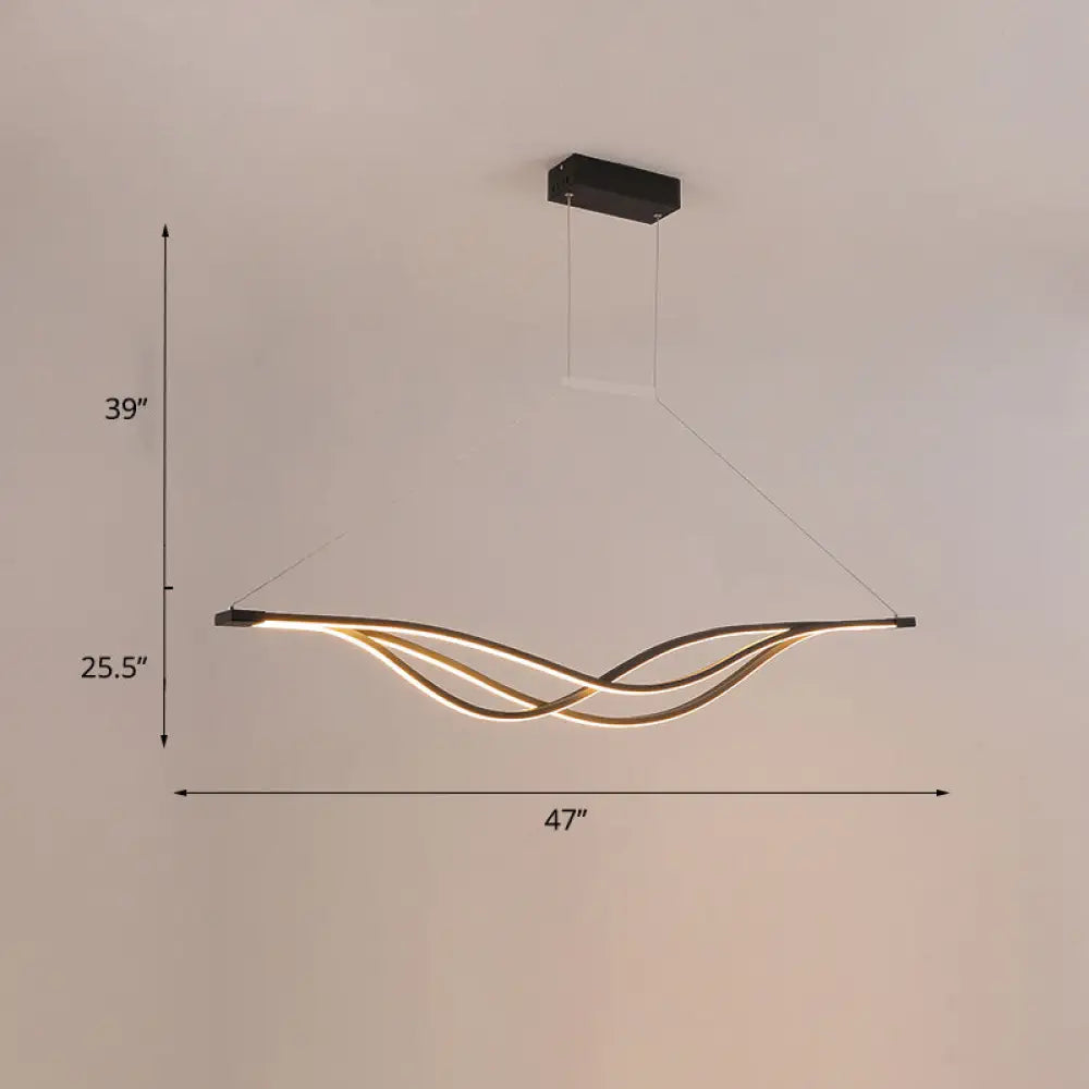 Wave-Shaped Metal Led Island Light Fixture: Minimalist Hanging Lamp For Dining Room Black / 47.5