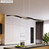 Waves Island Lamp: Contemporary Aluminum Led Pendant Lighting - 39/47 L Black Fixture For Dining