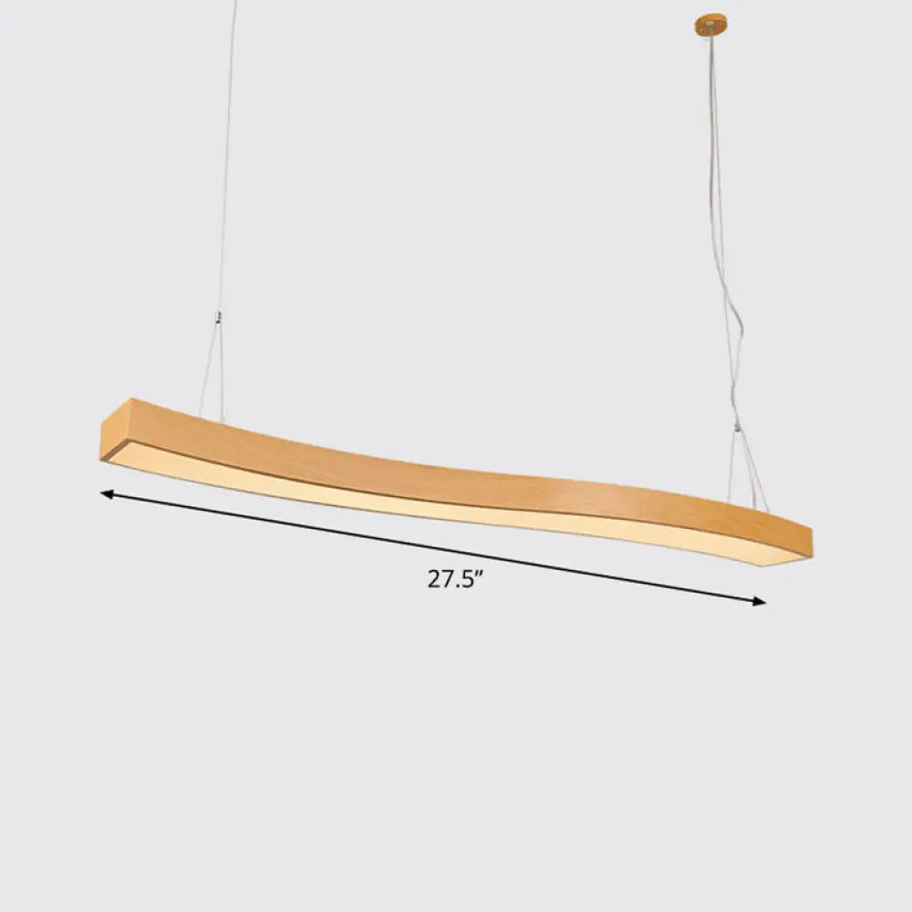 Wavy Led Pendant Chandelier - Minimalist Metal And Wood Suspension Light For Office / 27.5 Natural