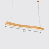 Wavy Led Pendant Chandelier - Minimalist Metal And Wood Suspension Light For Office / 27.5 Natural
