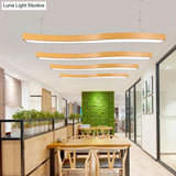 Wavy Led Pendant Chandelier - Minimalist Metal And Wood Suspension Light For Office