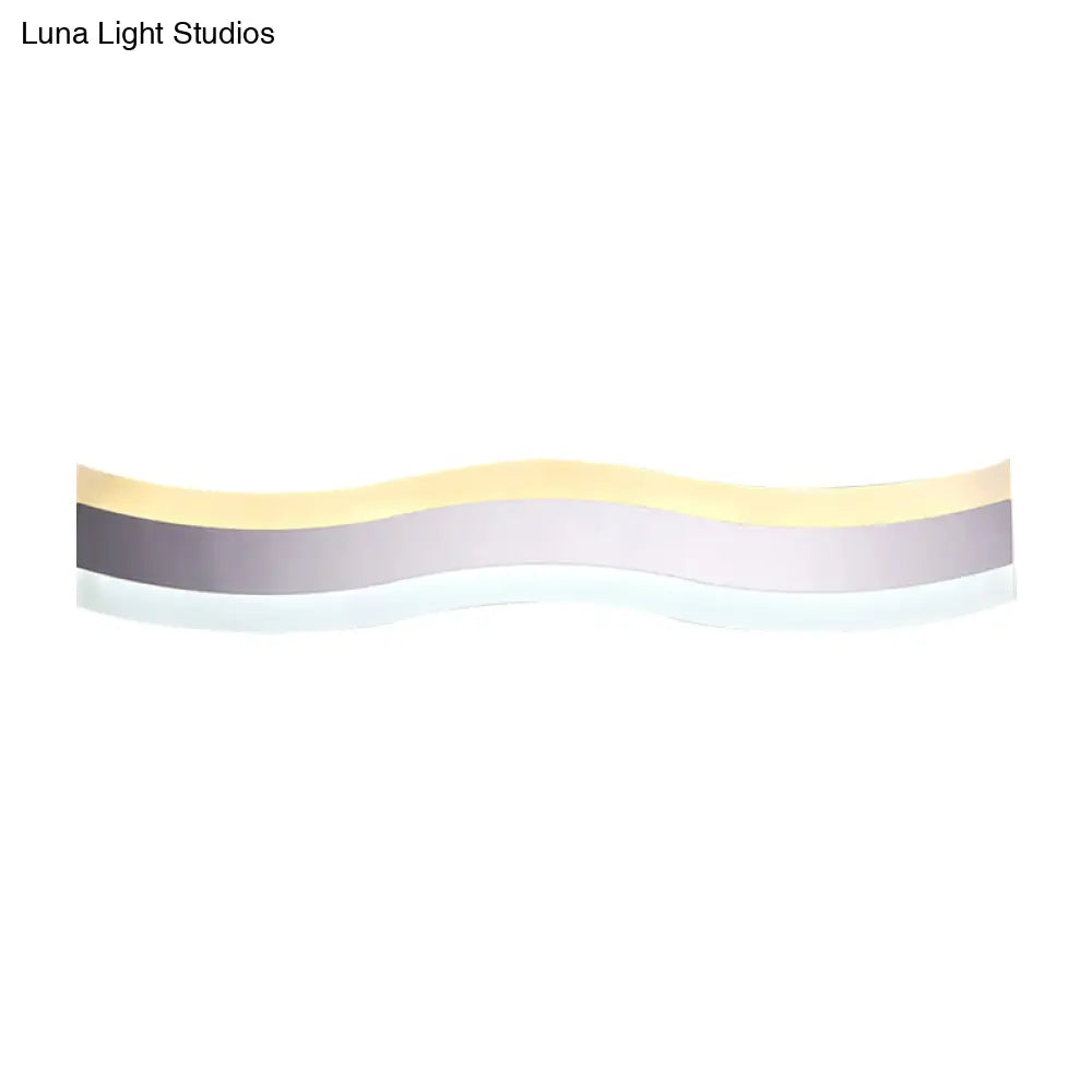 Wavy Led Vanity Mirror Light Single Acrylic Antifog Warm/White 16/19.5 Wide