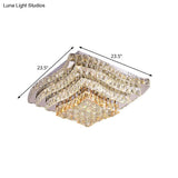 Wavy - Side Square Bedroom Led Flush Mount Ceiling Light With Clear Crystal Blocks Modern Stainless