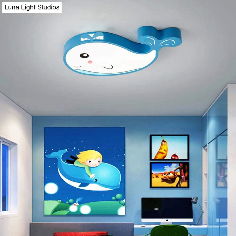 Whale Flush Mount Led Light For Kids’ Bedroom In Blue/Pink
