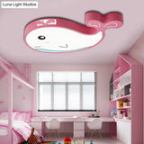 Whale Flush Mount Led Light For Kids’ Bedroom In Blue/Pink