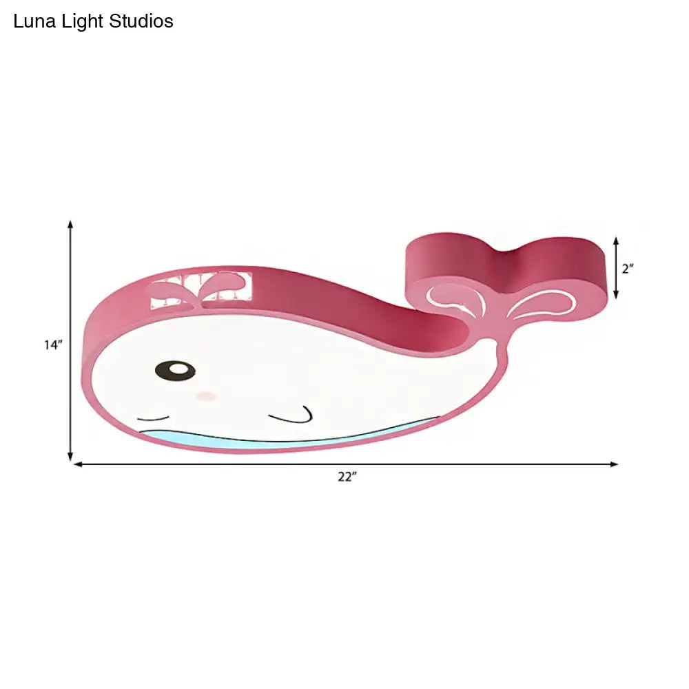 Whale Flush Mount Led Light For Kids’ Bedroom In Blue/Pink