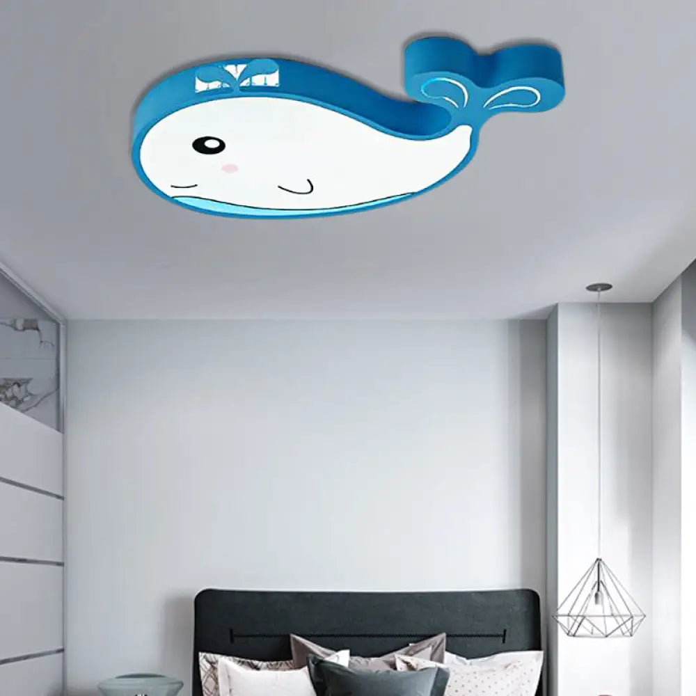 Whale Flush Mount Led Light For Kids’ Bedroom In Blue/Pink Blue