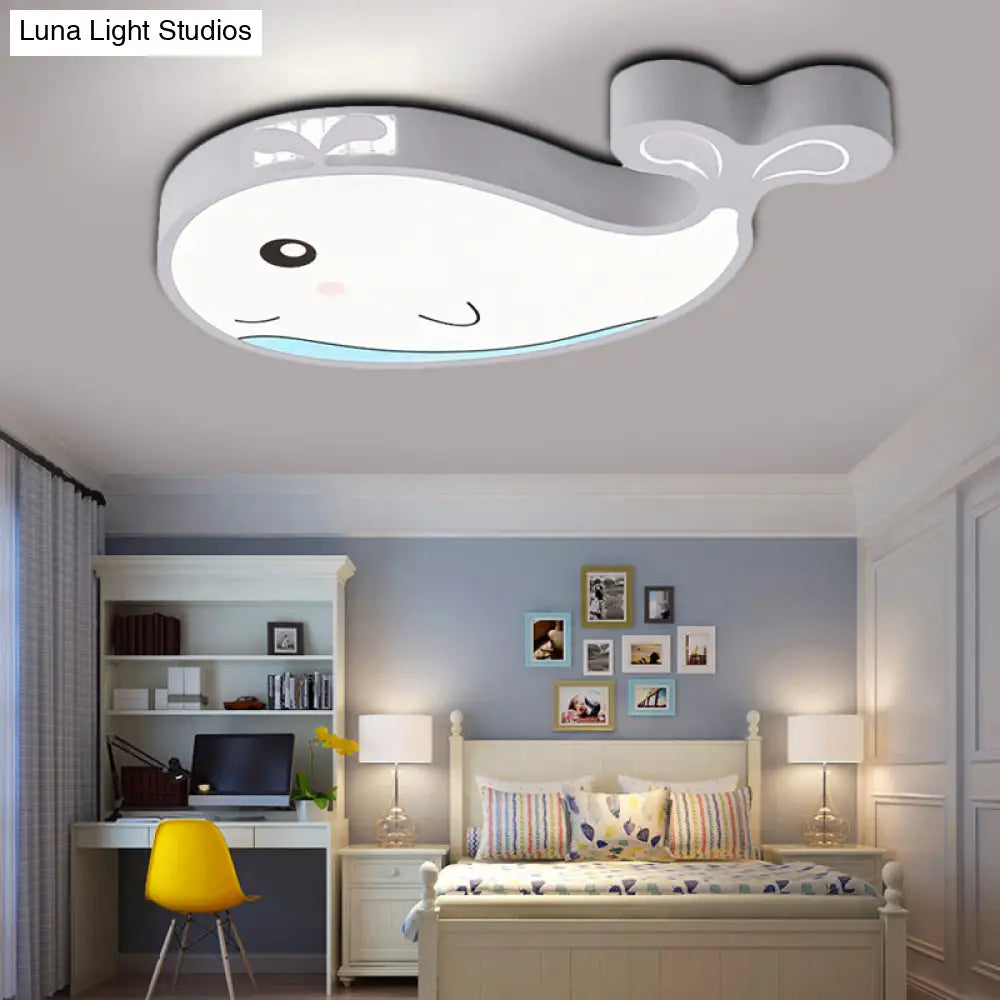 Whale Flush Mount Led Light For Kids’ Bedroom In Blue/Pink