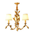 Wheat Chandelier Lighting: Farmhouse Gold Pendant With Conical Fabric Shade - 3-Head Metallic
