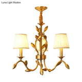 Wheat Chandelier Lighting: Farmhouse Gold Pendant With Conical Fabric Shade - 3-Head Metallic