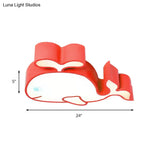 Whimsical Baby Whale Led Flush Mount Light For Kindergarten - Cartoon Acrylic Ceiling Lamp