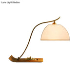 White 1-Head Night Table Lamp With Brass Cane Arm - Tent Bedroom Reading Book Light