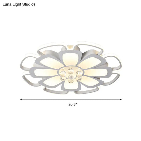 White Acrylic Blossom Led Ceiling Light - Crystal Ball Kids Lamp For Nursing Room