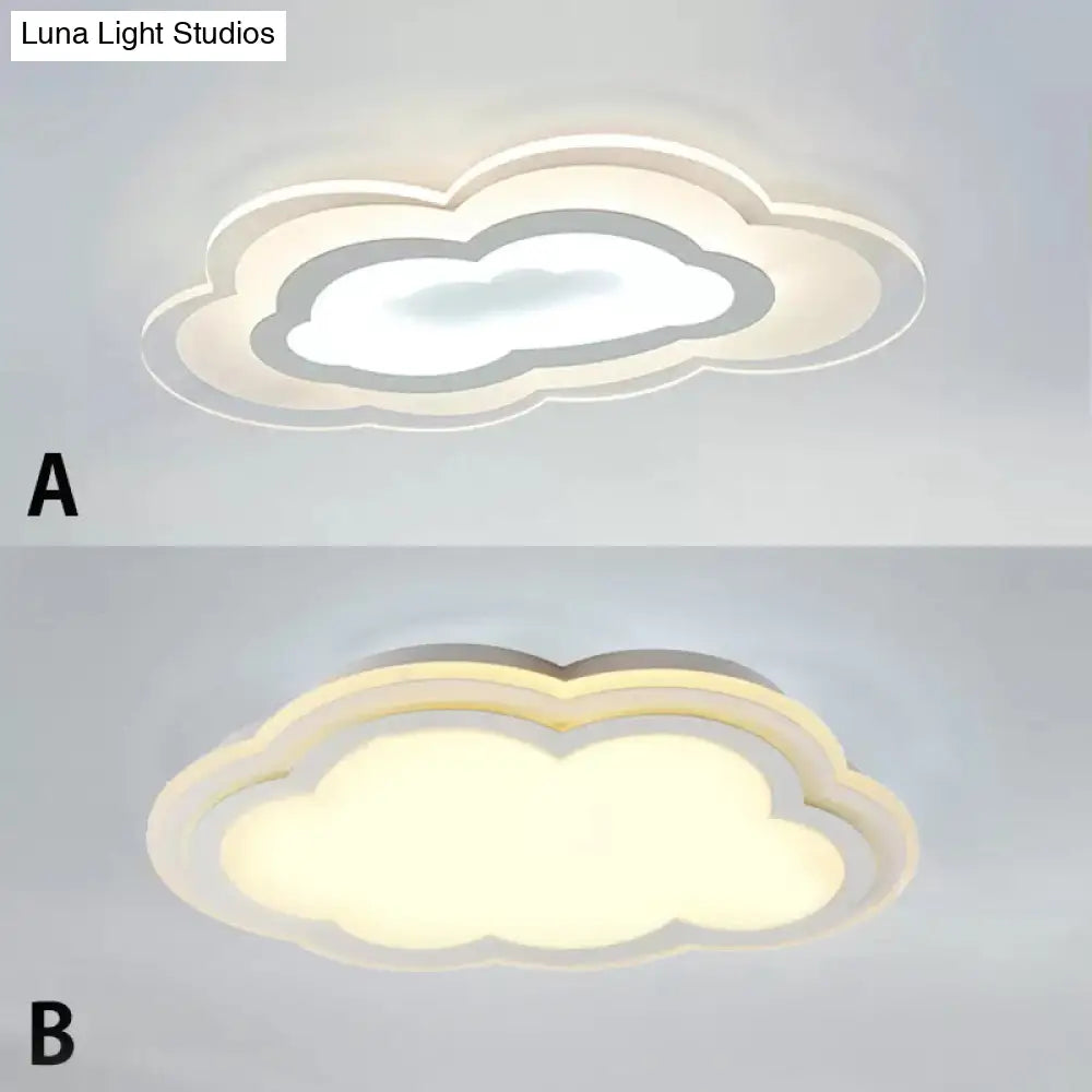 White Acrylic Cloud Ceiling Flush Mount Light With Simple Teen Style