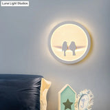 White Acrylic Led Cartoon Wall Sconce With Unique Circular Bedside Design