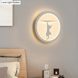 White Acrylic Led Cartoon Wall Sconce With Unique Circular Bedside Design